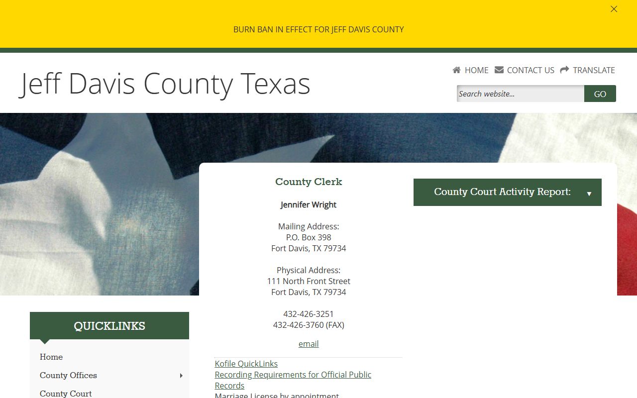 Jeff Davis County court records after jail arrest county clerk page