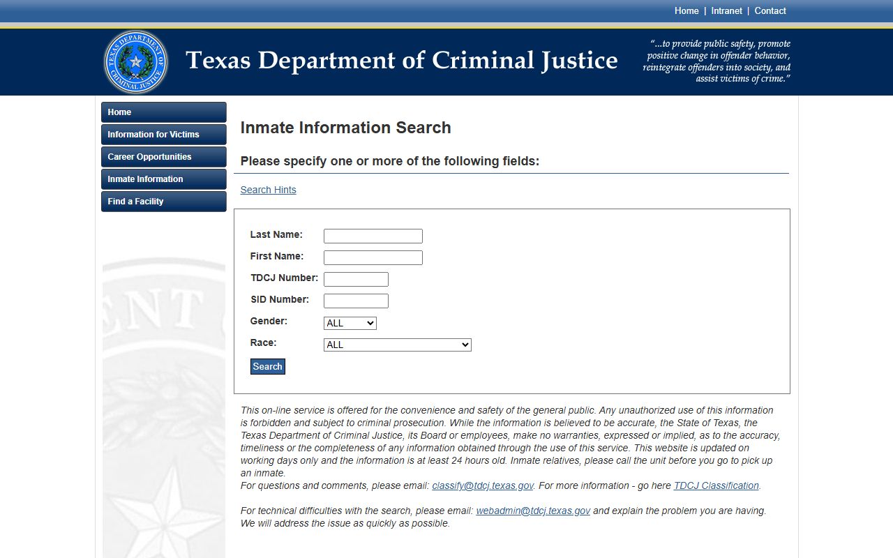 Jeff Davis County inmate records TDCJ sentenced prisoner search